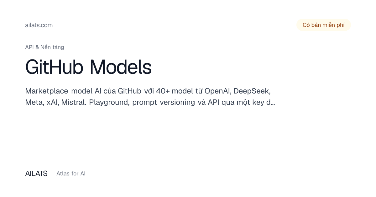 GitHub Models | Atlas for AI